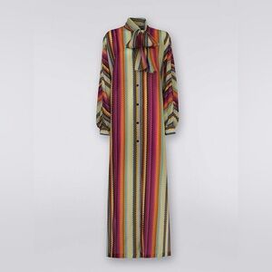 Missoni Multicolor Long Habutai Silk Cover Up With Sash Collar Size S